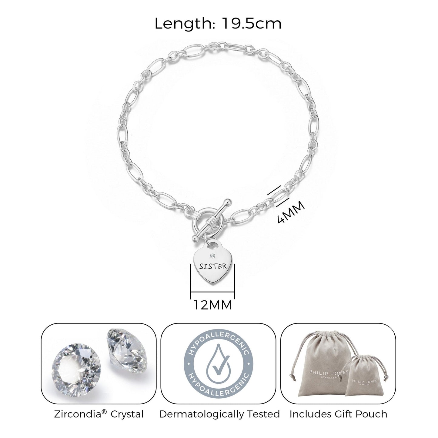 Sister Charm Bracelet with Quote Card Created with Zircondia® Crystals