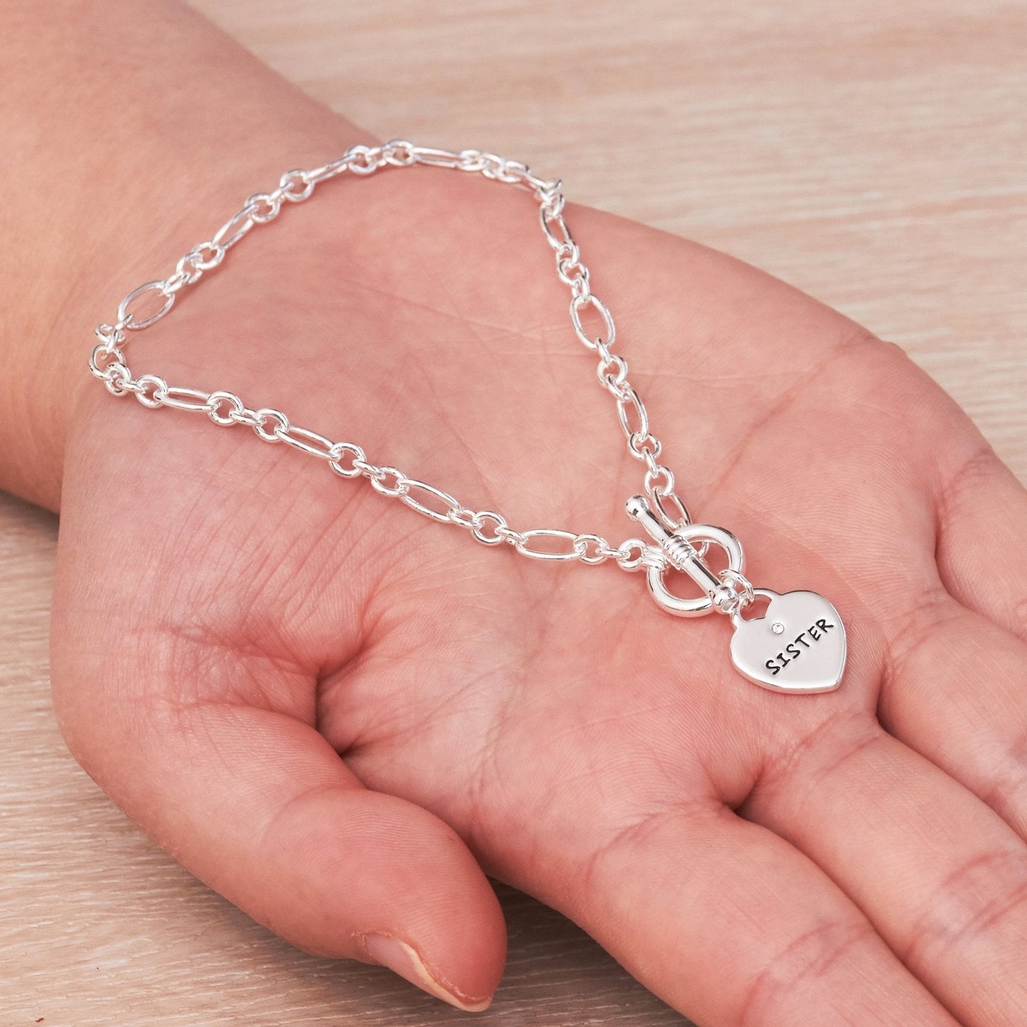 Sister Charm Bracelet with Quote Card Created with Zircondia® Crystals