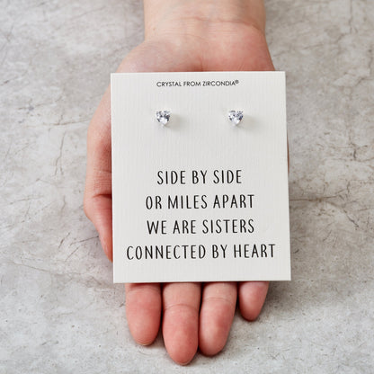 Sister Heart Earrings with Quote Card Created with Zircondia® Crystals