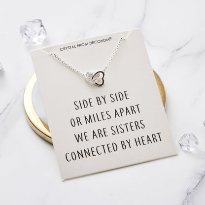 Sister Heart Link Necklace with Quote Card Created with Zircondia® Crystals