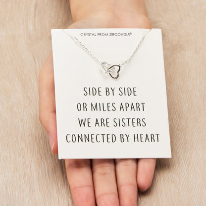 Sister Heart Link Necklace with Quote Card Created with Zircondia® Crystals
