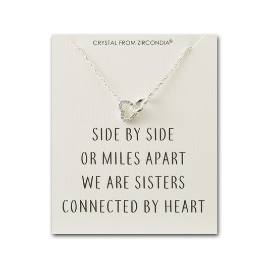 Sister Heart Link Necklace with Quote Card Created with Zircondia® Crystals