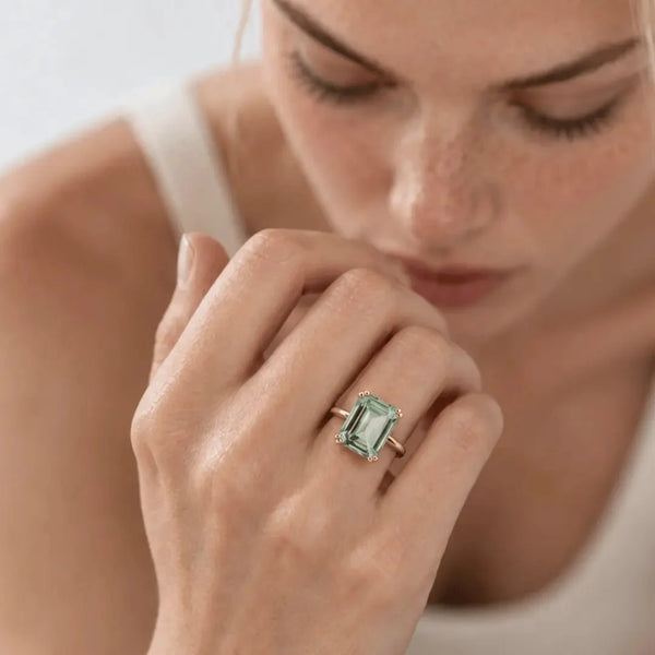 Gold or Silver Green Quartz Ring - Luna