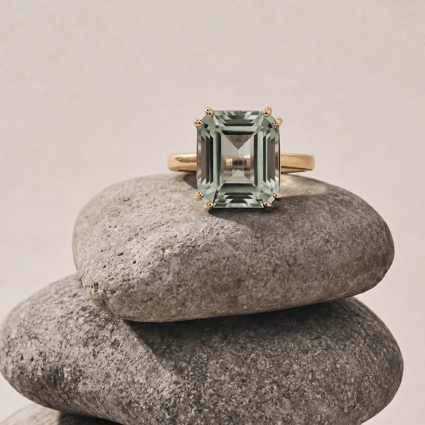 Gold or Silver Green Quartz Ring - Luna