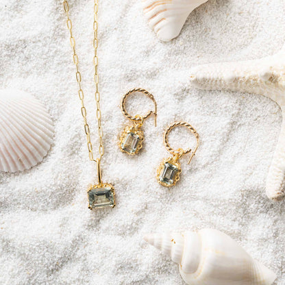 Large Gold Green Quartz Necklace - Giselle