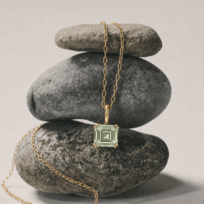 Large Gold Green Quartz Necklace - Giselle