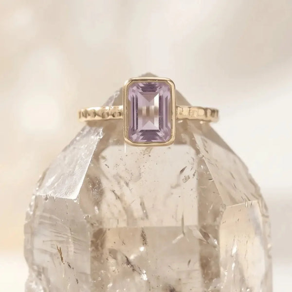 Tidewashed Amethyst Ring - Octagonal Amethyst & Hammered Band