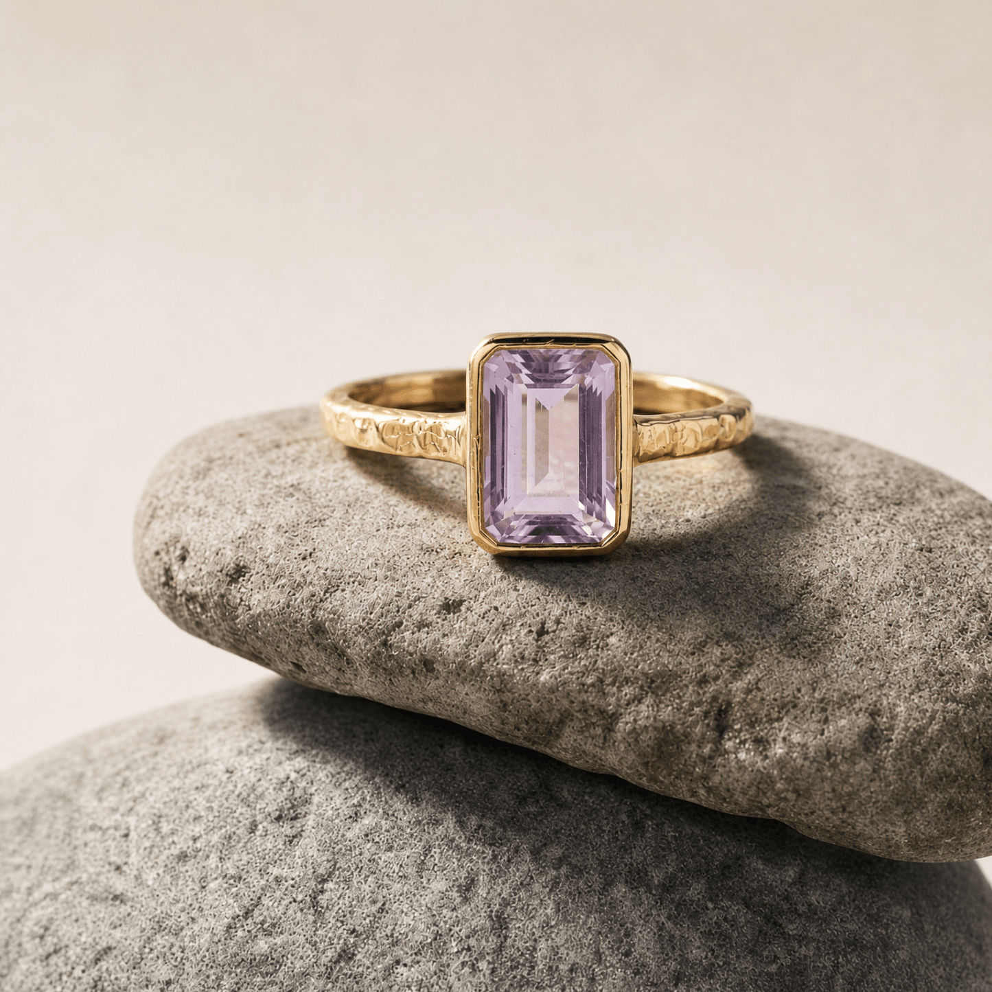 Tidewashed Amethyst Ring - Octagonal Amethyst & Hammered Band