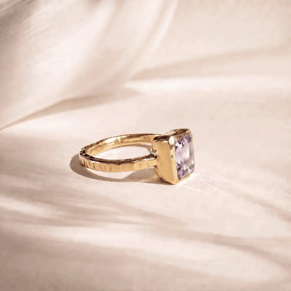 Tidewashed Amethyst Ring - Octagonal Amethyst & Hammered Band
