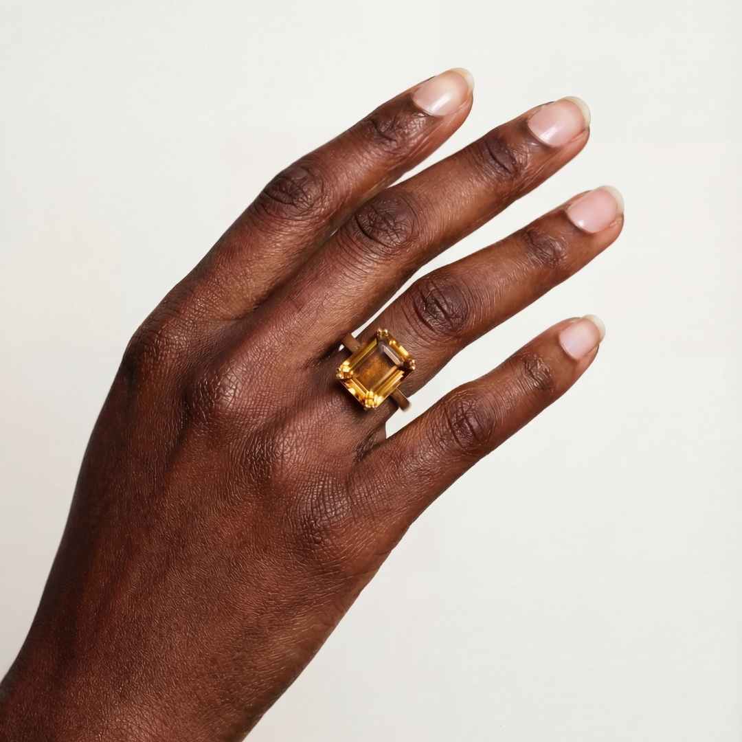 Gold or Silver Vintage Citrine Gemstone Ring - Isla