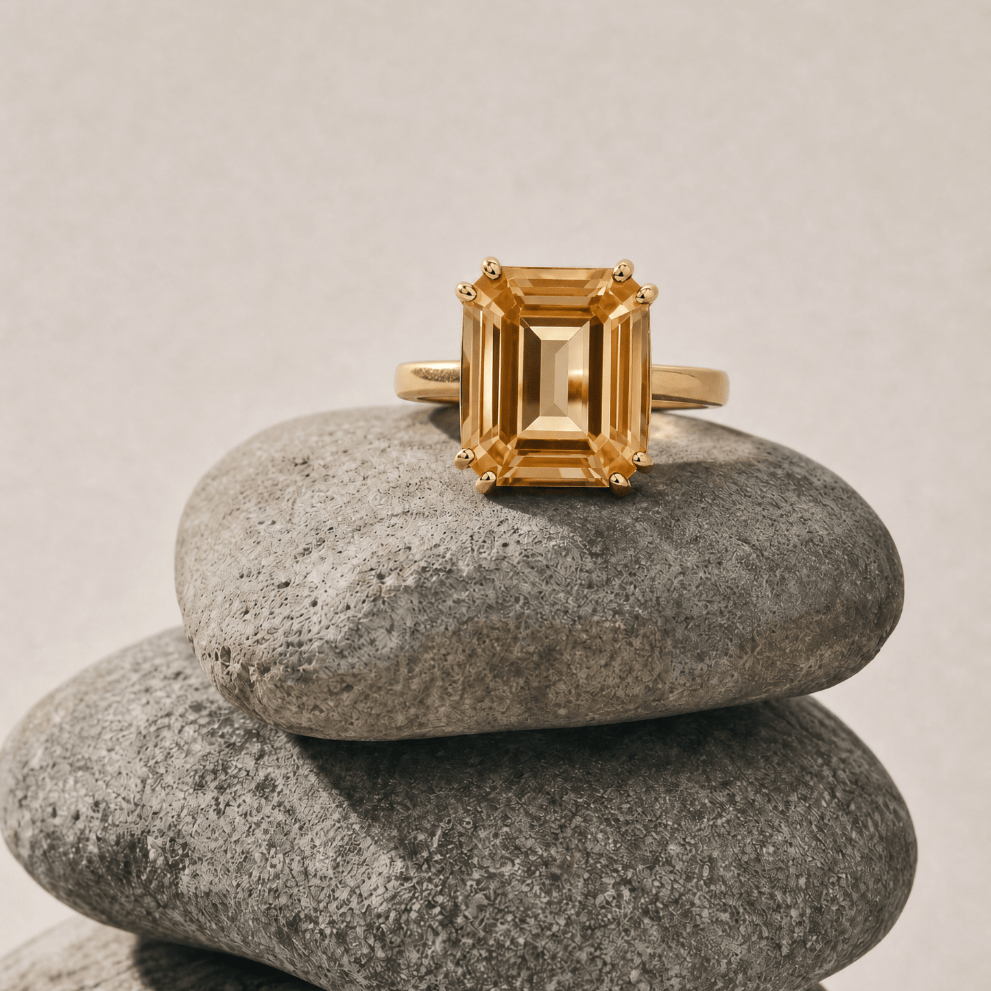 Gold or Silver Vintage Citrine Gemstone Ring - Isla