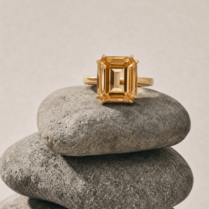 Gold or Silver Vintage Citrine Gemstone Ring - Isla