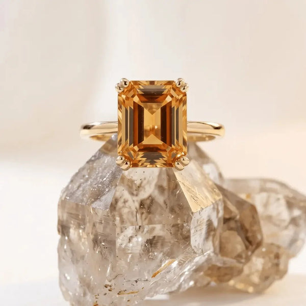 Gold or Silver Vintage Citrine Gemstone Ring - Isla