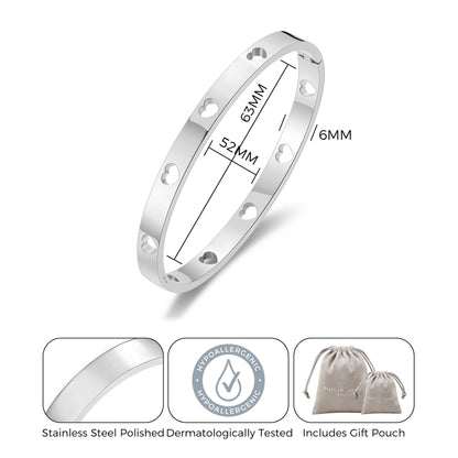 Stainless Steel Heart Bangle (7 Inch)