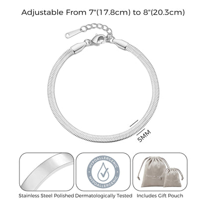 Stainless Steel Herringbone Flat Snake Chain Bracelet