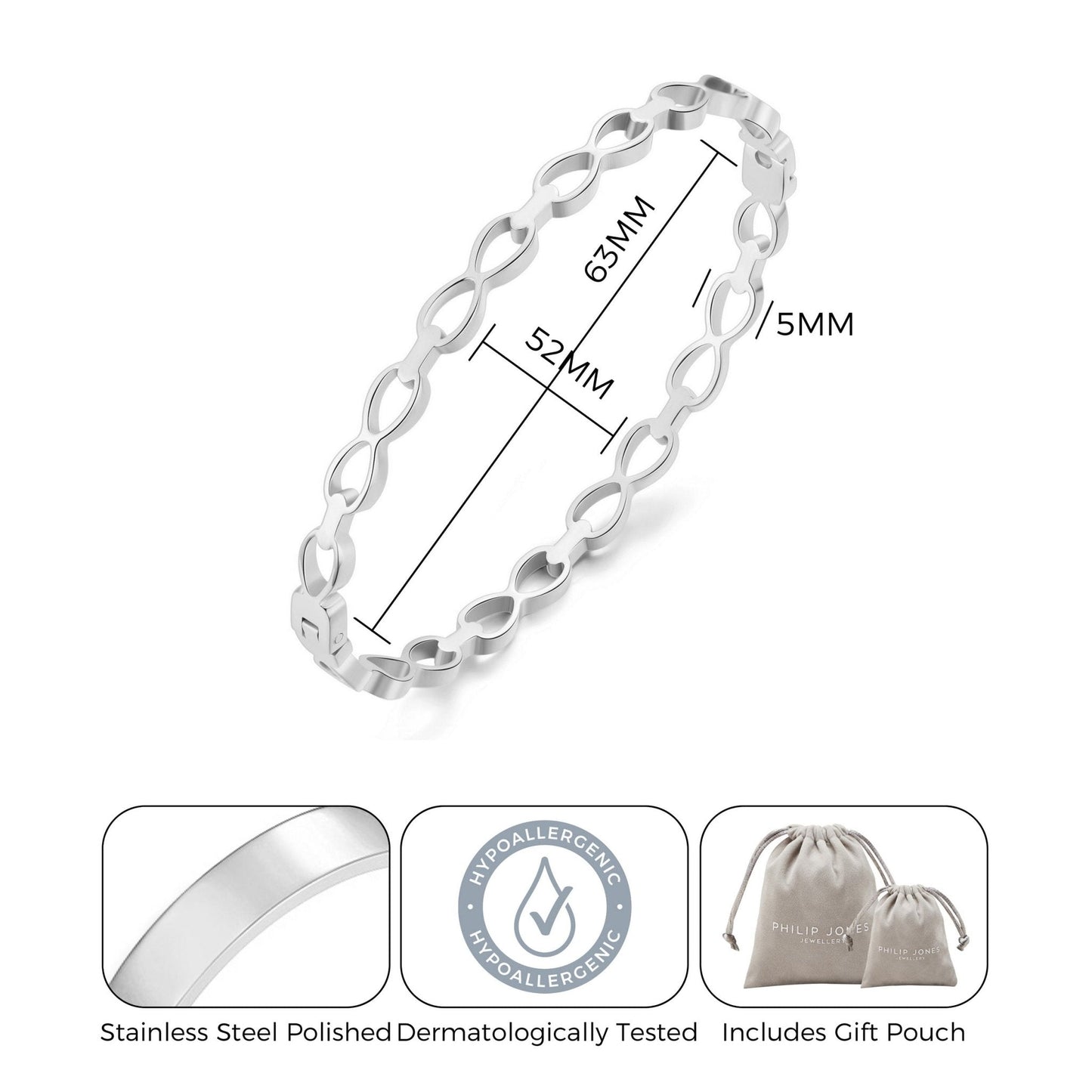Stainless Steel Infinity Bangle (7 Inch)