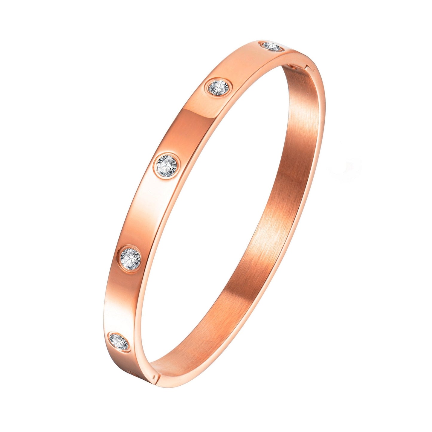 Stainless Steel Stud Bangle Created with Zircondia® Crystals (7 Inch)