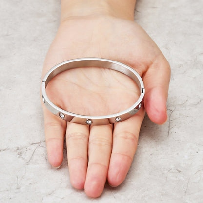 Stainless Steel Stud Bangle Created with Zircondia® Crystals (7 Inch)