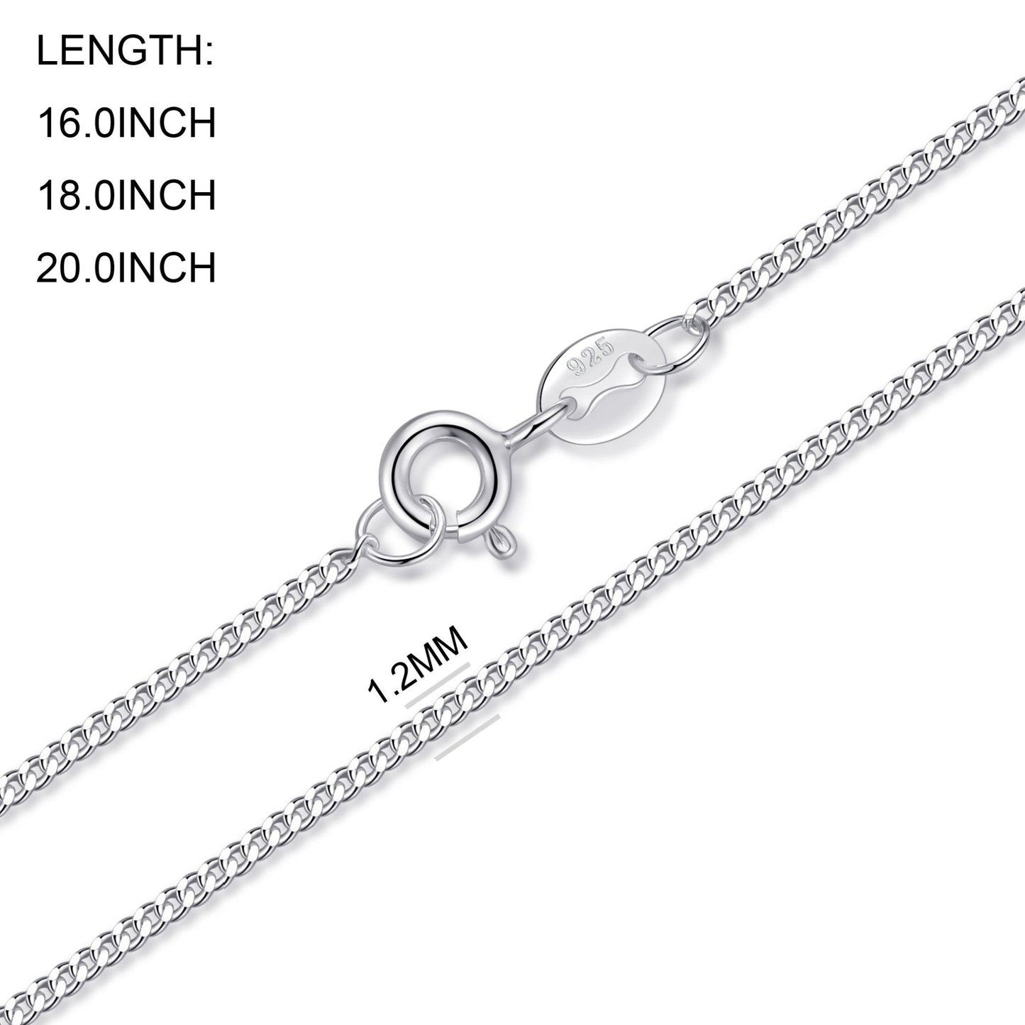 Sterling Silver 16" 18" 20" Inch 1.2mm Fine Italian Curb Chain Necklace