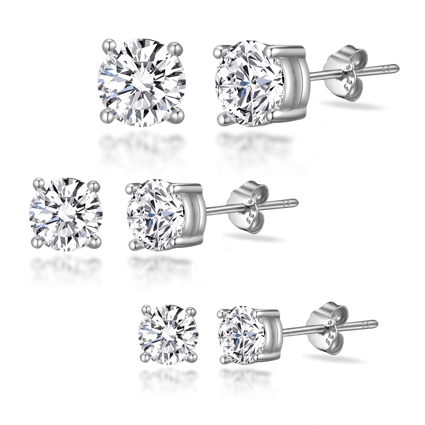 Sterling Silver 3 Pack of 4, 5, and 6mm Earrings Created with Zircondia® Crystals