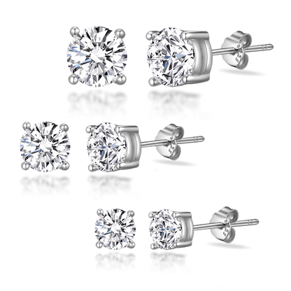 Sterling Silver 3 Pack of 4, 5, and 6mm Earrings Created with Zircondia® Crystals