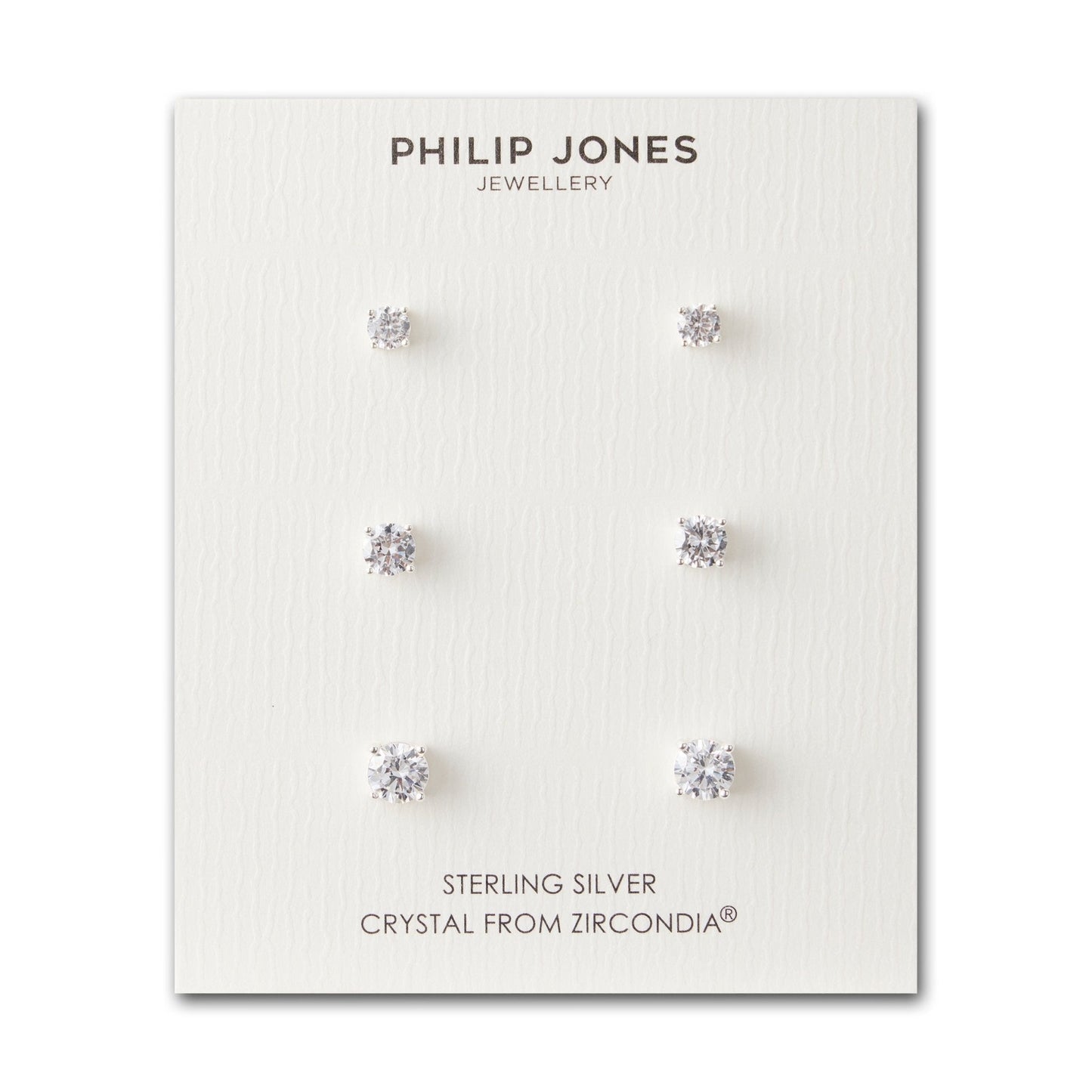 Sterling Silver 3 Pack of 4, 5, and 6mm Earrings Created with Zircondia® Crystals