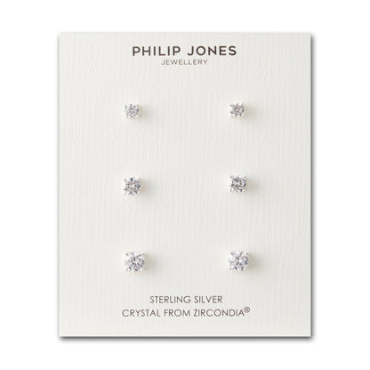Sterling Silver 3 Pack of 4, 5, and 6mm Earrings Created with Zircondia® Crystals
