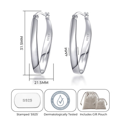 Sterling Silver 30mm Oval Hoop Earrings