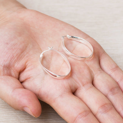 Sterling Silver 30mm Oval Hoop Earrings