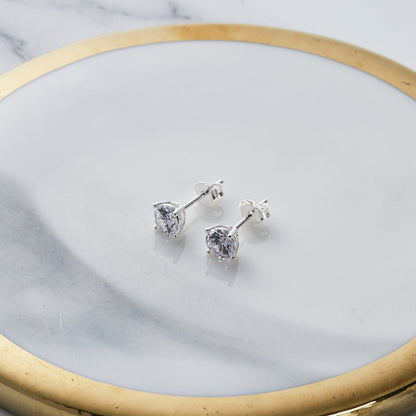 Sterling Silver 6mm Round Earrings Created with Zircondia® Crystals