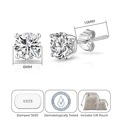 Sterling Silver 6mm Round Earrings Created with Zircondia® Crystals