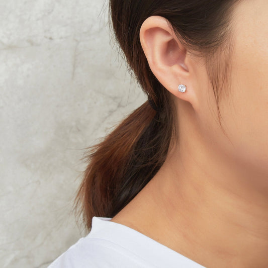 Sterling Silver 6mm Round Earrings Created with Zircondia® Crystals