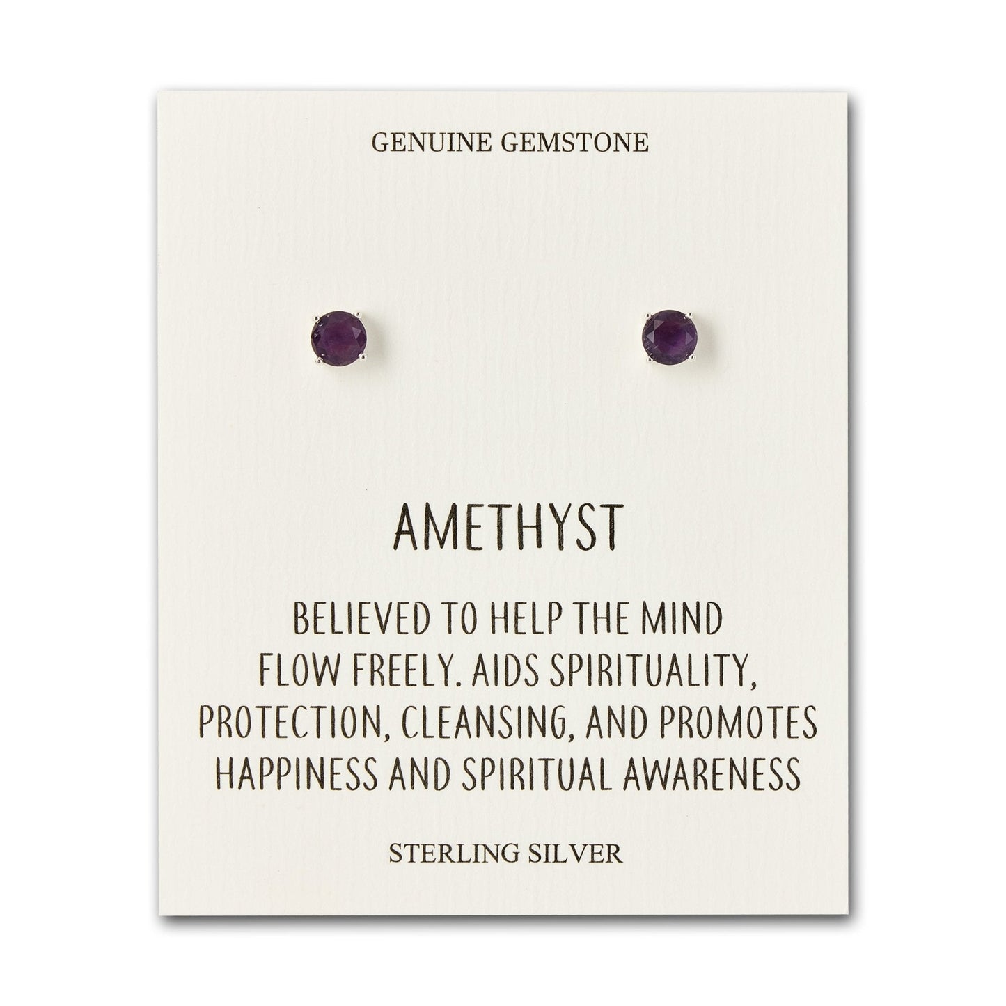 Sterling Silver Amethyst Gemstone Earrings with Quote Card