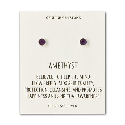 Sterling Silver Amethyst Gemstone Earrings with Quote Card