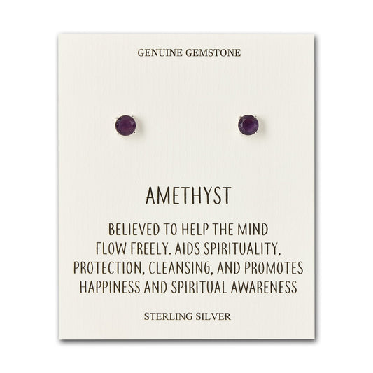 Sterling Silver Amethyst Gemstone Earrings with Quote Card