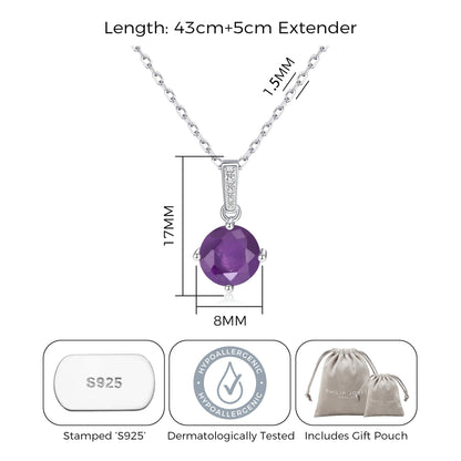 Collier en argent sterling avec améthyste et carte de citation