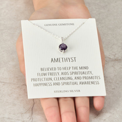 Sterling Silver Amethyst Gemstone Necklace with Quote Card