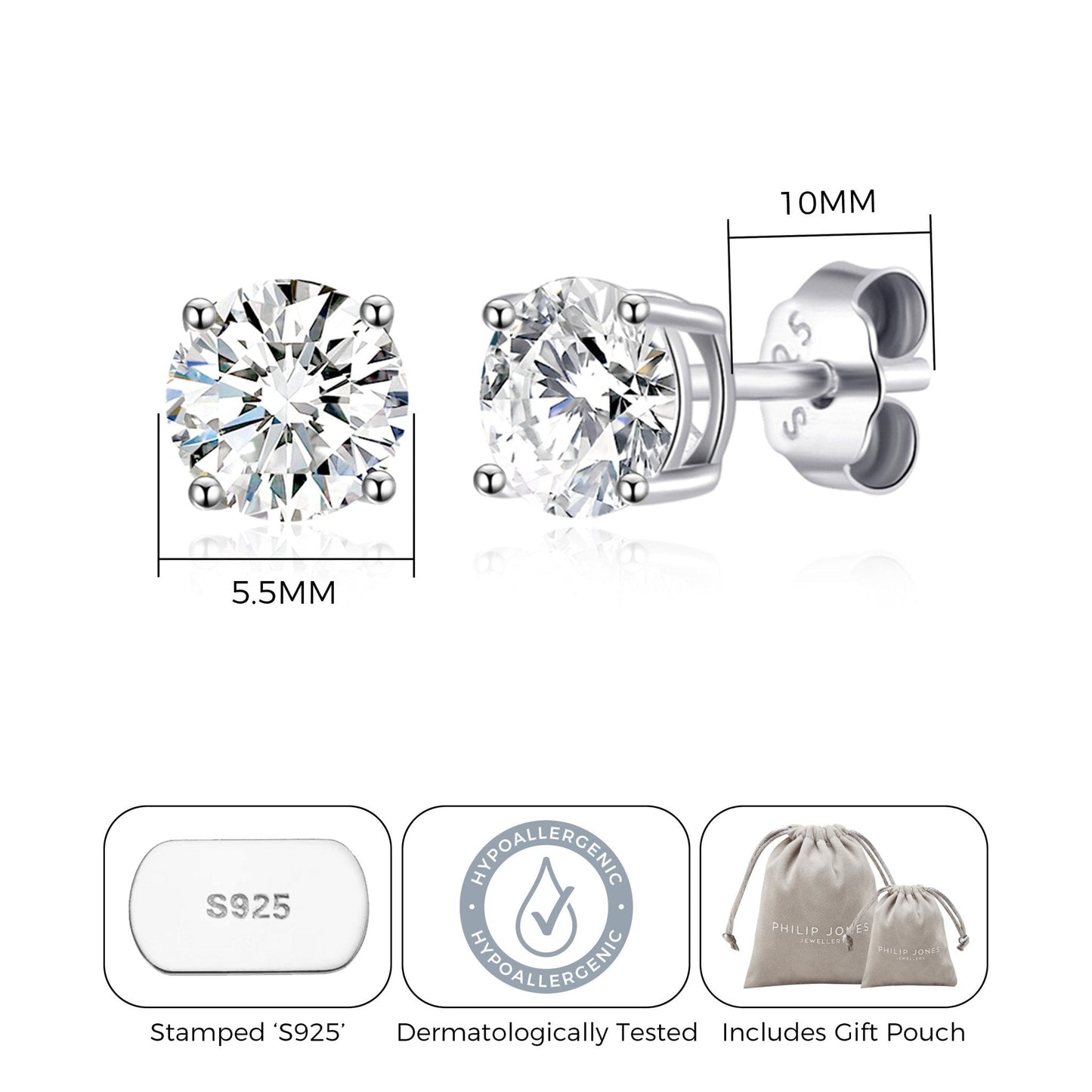 Sterling Silver April (Diamond) Birthstone Earrings Created with Zircondia® Crystals