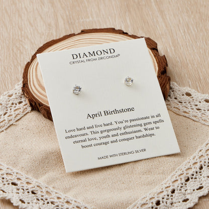 Sterling Silver April (Diamond) Birthstone Earrings Created with Zircondia® Crystals