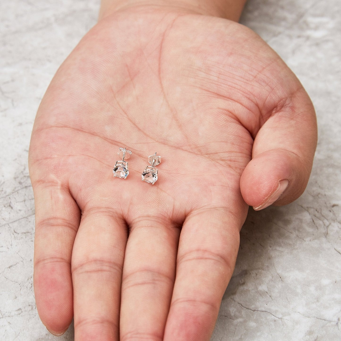 Sterling Silver April (Diamond) Birthstone Earrings Created with Zircondia® Crystals