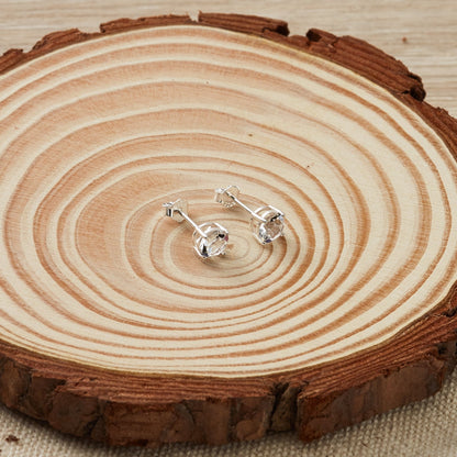 Sterling Silver April (Diamond) Birthstone Earrings Created with Zircondia® Crystals