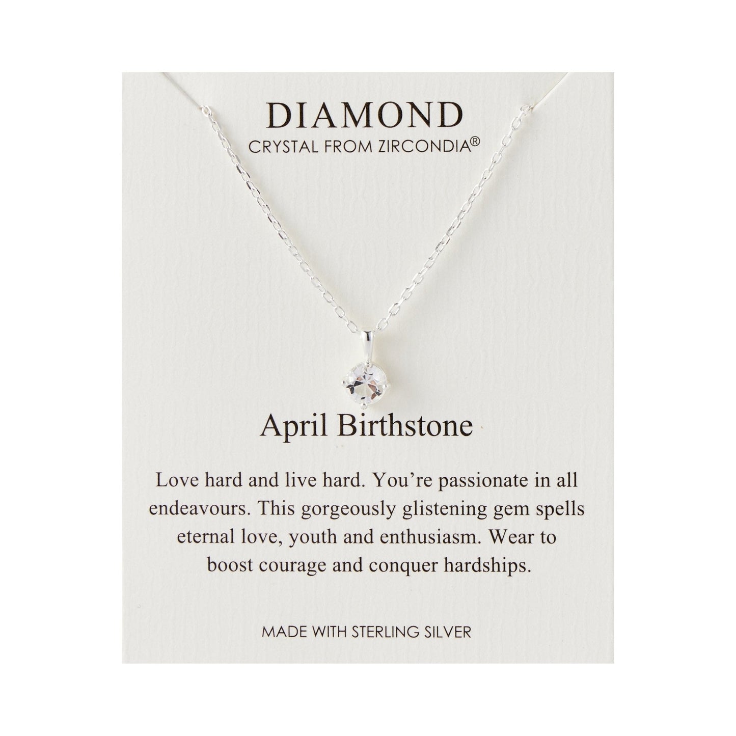 Sterling Silver April (Diamond) Birthstone Necklace Created with Zircondia® Crystals