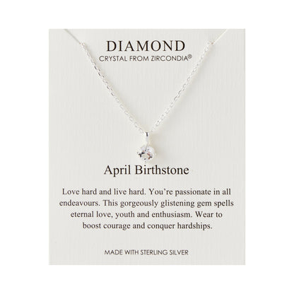 Sterling Silver April (Diamond) Birthstone Necklace Created with Zircondia® Crystals