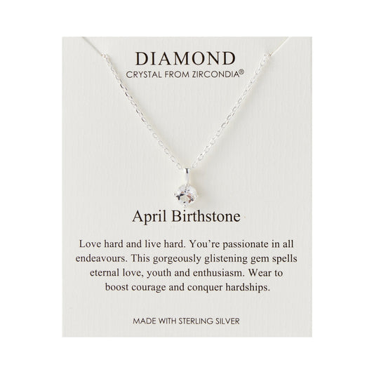 Sterling Silver April (Diamond) Birthstone Necklace Created with Zircondia® Crystals