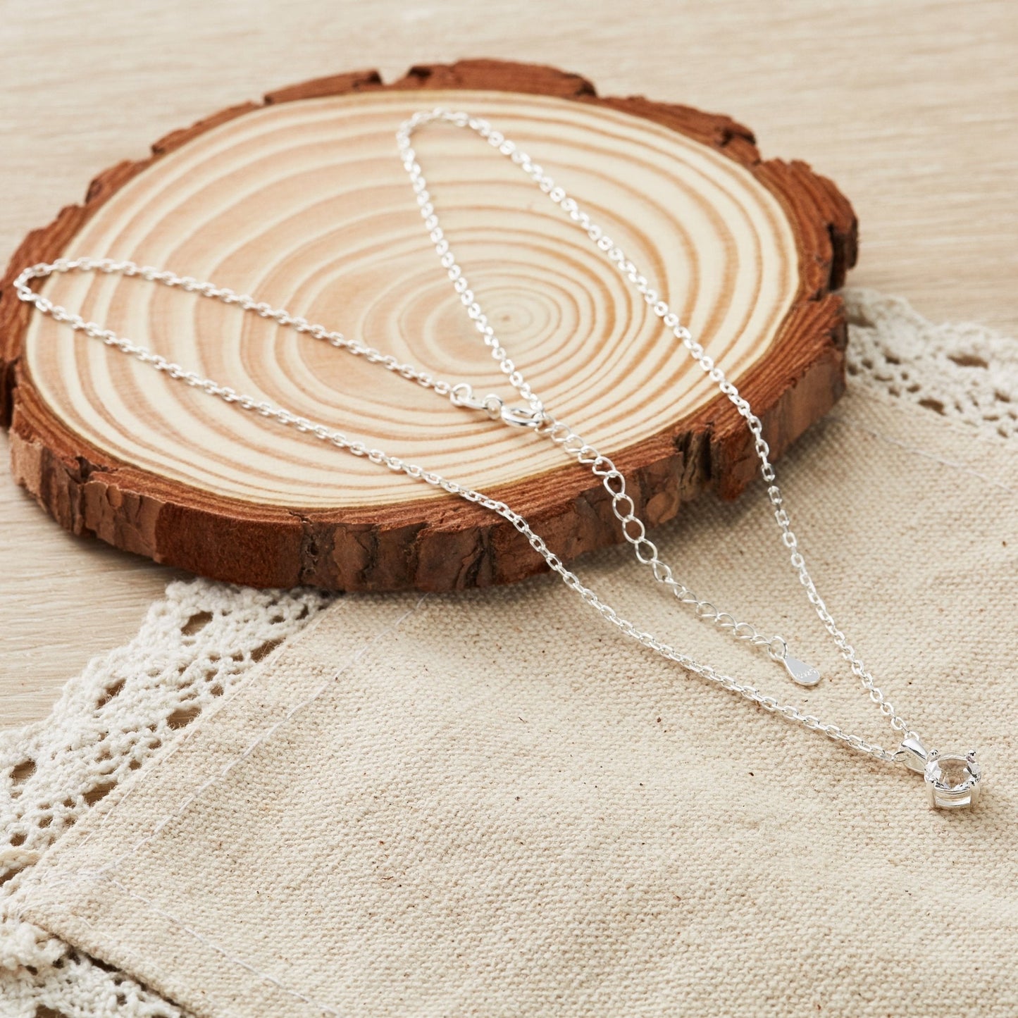 Sterling Silver April (Diamond) Birthstone Necklace Created with Zircondia® Crystals