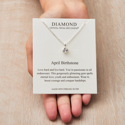 Sterling Silver April (Diamond) Birthstone Necklace Created with Zircondia® Crystals