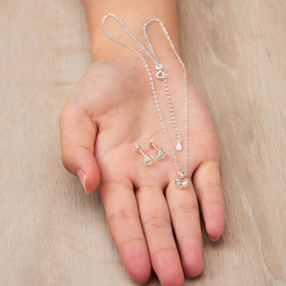 Sterling Silver April (Diamond) Birthstone Necklace & Earrings Set Created with Zircondia® Crystals