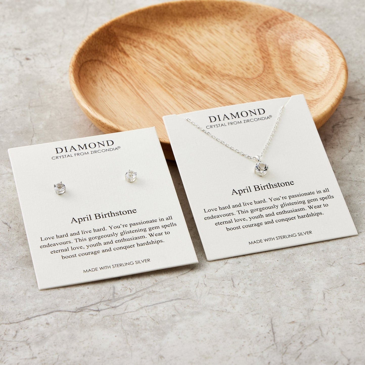 Sterling Silver April (Diamond) Birthstone Necklace & Earrings Set Created with Zircondia® Crystals