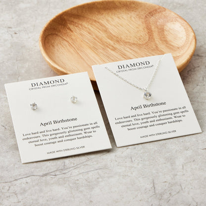 Sterling Silver April (Diamond) Birthstone Necklace & Earrings Set Created with Zircondia® Crystals