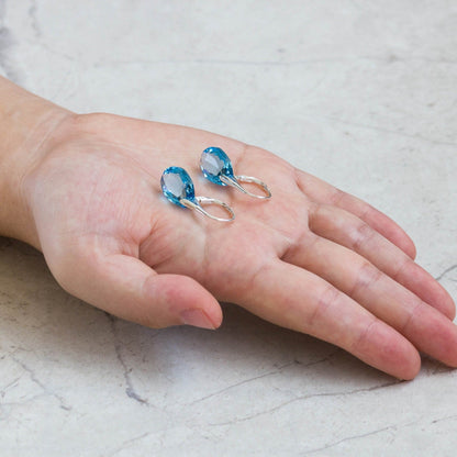 Sterling Silver Aquamarine Drop Earrings Created with Zircondia® Crystals